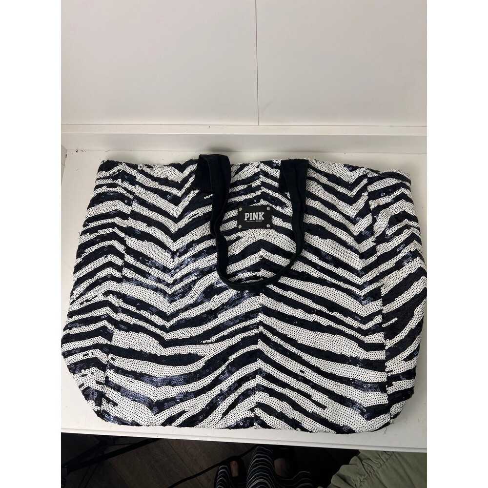 Vintage PINK Victoria Secret zebra sequin tote bag purse